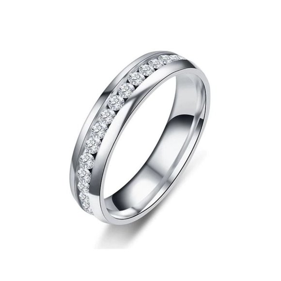 Jewelry - Stainless Steel White Crystal 6mm Ring Unisex